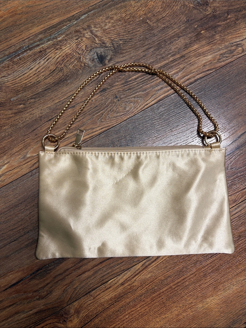 Satin Gold Chain-Handle Evening Clutch